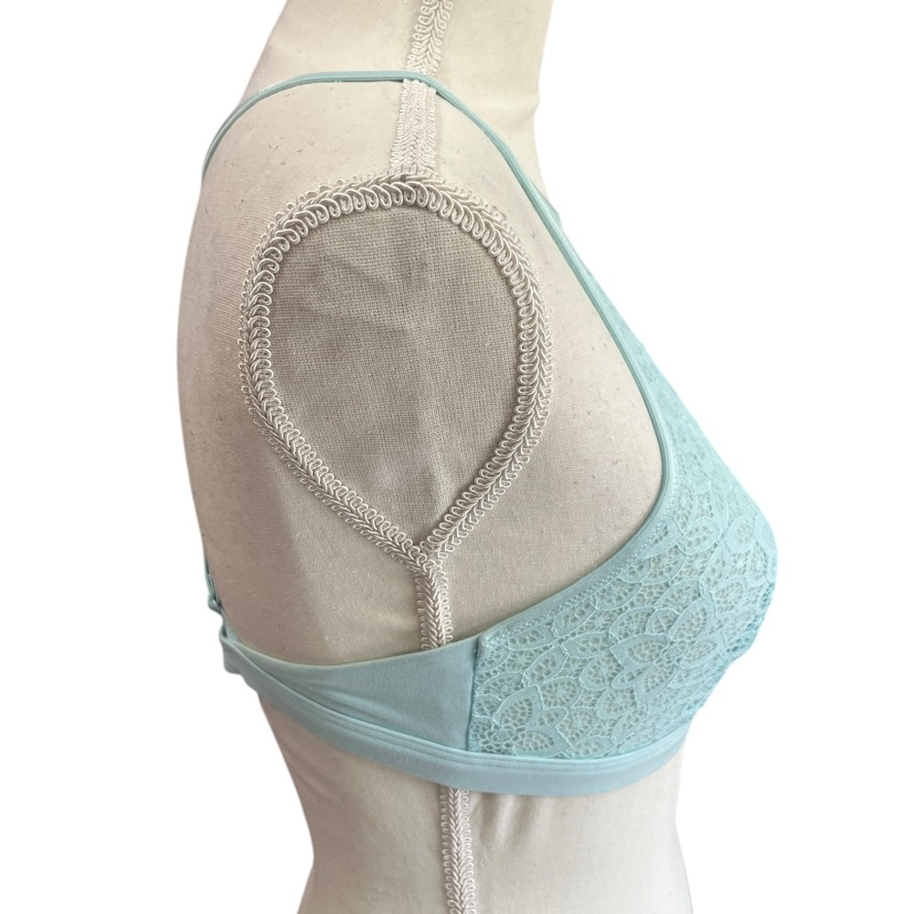 Victoria’s Secret Dream Angels Lace Mesh High Neck Bralette Aqua Blue M - Picture 7 of 9
